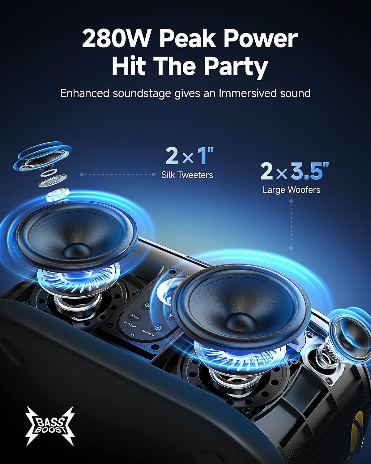Ikarao Karaoke Machine with Screen, 2 Wireless Mics, 280W Peak Power, Portable Speaker for Music Party